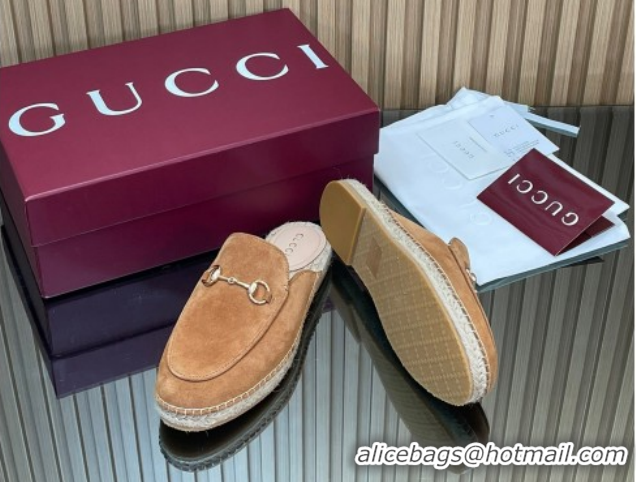 Perfect Gucci Suede Flat Espadrille Mules with Horsebit GG121805 Light Brown 2026