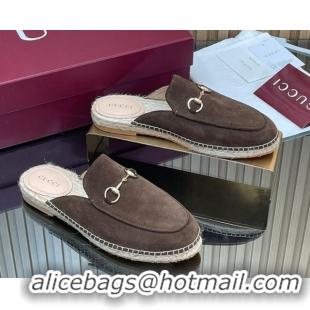 Fashion Gucci Suede Flat Espadrille Mules with Horsebit GG121805 Chocolate Brown 2026
