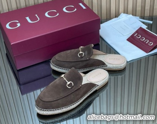 Fashion Gucci Suede Flat Espadrille Mules with Horsebit GG121805 Chocolate Brown 2026
