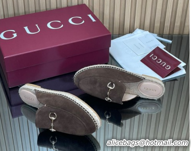 Fashion Gucci Suede Flat Espadrille Mules with Horsebit GG121805 Chocolate Brown 2026