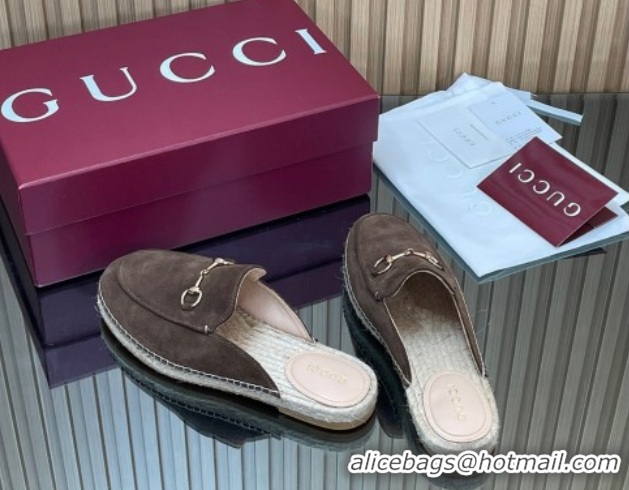 Fashion Gucci Suede Flat Espadrille Mules with Horsebit GG121805 Chocolate Brown 2026
