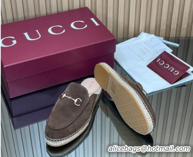 Fashion Gucci Suede Flat Espadrille Mules with Horsebit GG121805 Chocolate Brown 2026