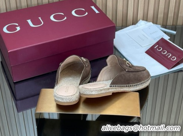 Fashion Gucci Suede Flat Espadrille Mules with Horsebit GG121805 Chocolate Brown 2026