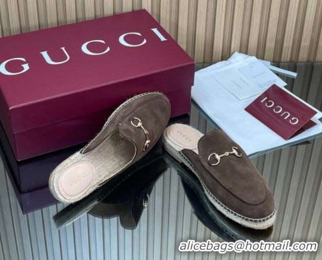 Fashion Gucci Suede Flat Espadrille Mules with Horsebit GG121805 Chocolate Brown 2026