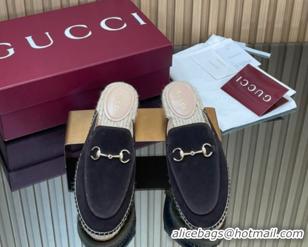 Luxury Gucci Suede Flat Espadrille Mules with Horsebit GG121805 Dark Brown 2026