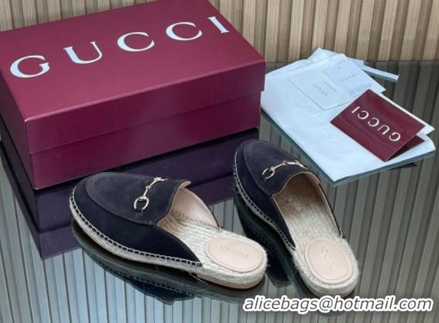 Luxury Gucci Suede Flat Espadrille Mules with Horsebit GG121805 Dark Brown 2026
