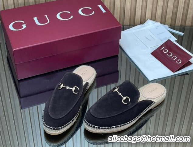 Luxury Gucci Suede Flat Espadrille Mules with Horsebit GG121805 Dark Brown 2026