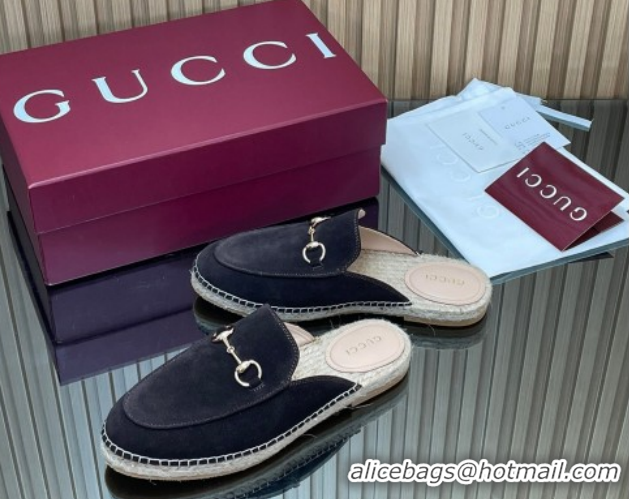 Luxury Gucci Suede Flat Espadrille Mules with Horsebit GG121805 Dark Brown 2026