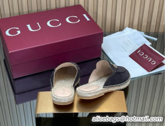 Luxury Gucci Suede Flat Espadrille Mules with Horsebit GG121805 Dark Brown 2026