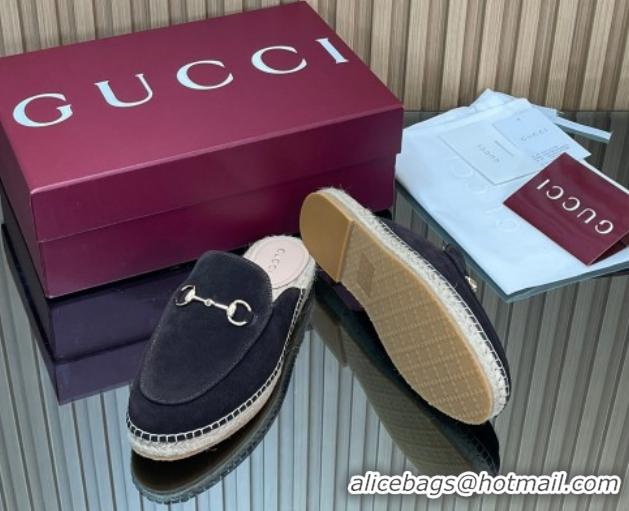 Luxury Gucci Suede Flat Espadrille Mules with Horsebit GG121805 Dark Brown 2026
