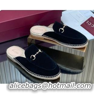 Expensive Gucci Suede Flat Espadrille Mules with Horsebit GG121805 Black 2026