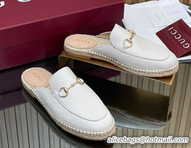 Stylish Gucci Calf Leather Flat Espadrille Mules with Horsebit GG121805 White 2026