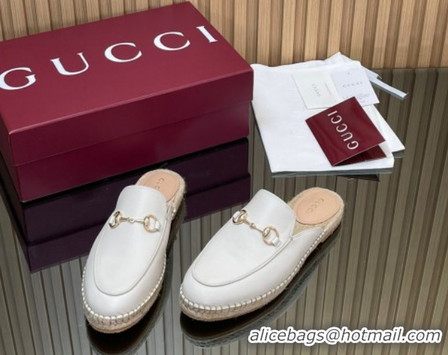 Stylish Gucci Calf Leather Flat Espadrille Mules with Horsebit GG121805 White 2026