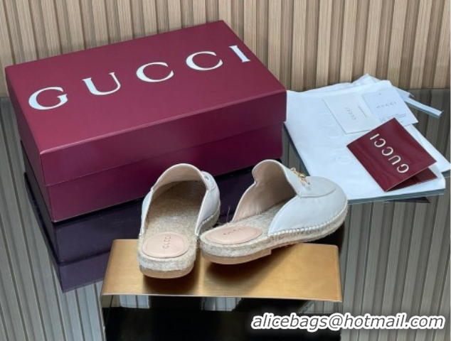 Stylish Gucci Calf Leather Flat Espadrille Mules with Horsebit GG121805 White 2026