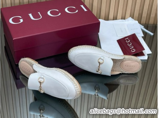 Stylish Gucci Calf Leather Flat Espadrille Mules with Horsebit GG121805 White 2026
