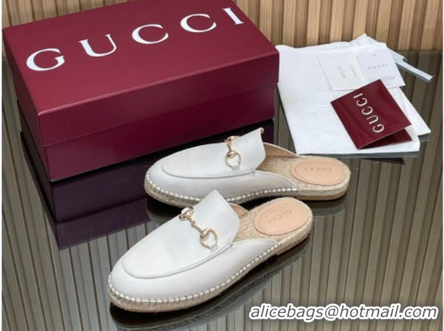 Stylish Gucci Calf Leather Flat Espadrille Mules with Horsebit GG121805 White 2026