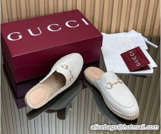 Stylish Gucci Calf Leather Flat Espadrille Mules with Horsebit GG121805 White 2026
