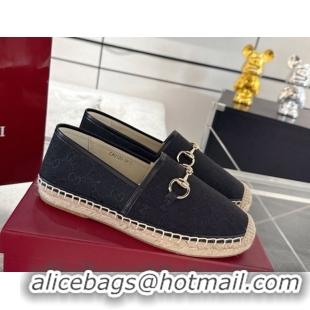 Buy Discount Gucci GG Canvas Flat Espadrilles with Horsebit GG121805 Black 2026