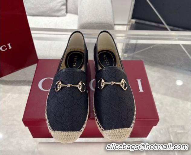 Buy Discount Gucci GG Canvas Flat Espadrilles with Horsebit GG121805 Black 2026