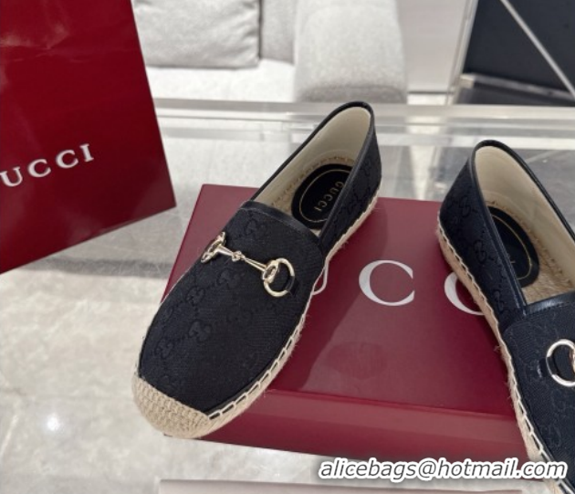 Buy Discount Gucci GG Canvas Flat Espadrilles with Horsebit GG121805 Black 2026