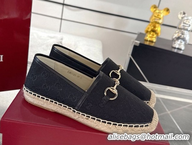 Buy Discount Gucci GG Canvas Flat Espadrilles with Horsebit GG121805 Black 2026