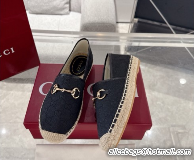 Buy Discount Gucci GG Canvas Flat Espadrilles with Horsebit GG121805 Black 2026