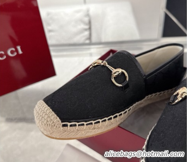 Buy Discount Gucci GG Canvas Flat Espadrilles with Horsebit GG121805 Black 2026