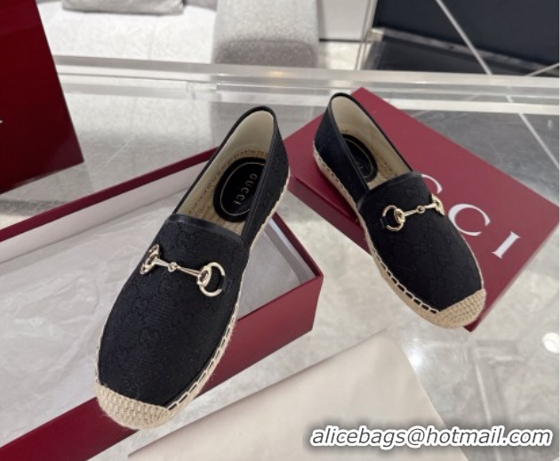 Buy Discount Gucci GG Canvas Flat Espadrilles with Horsebit GG121805 Black 2026