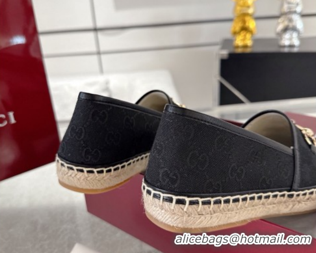 Buy Discount Gucci GG Canvas Flat Espadrilles with Horsebit GG121805 Black 2026