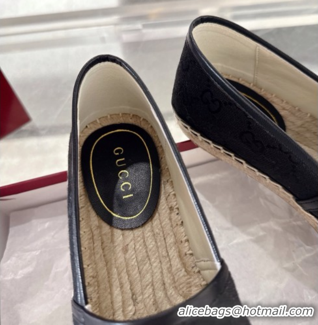 Buy Discount Gucci GG Canvas Flat Espadrilles with Horsebit GG121805 Black 2026