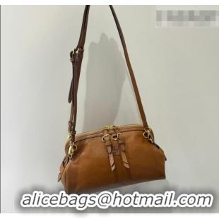 Famous Brand Miu Miu Caprice Leather Clutch Shoulder Bag 5BF131 Cognac Brown 2025