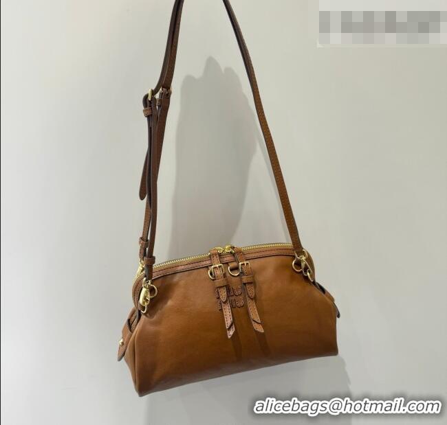 Famous Brand Miu Miu Caprice Leather Clutch Shoulder Bag 5BF131 Cognac Brown 2025