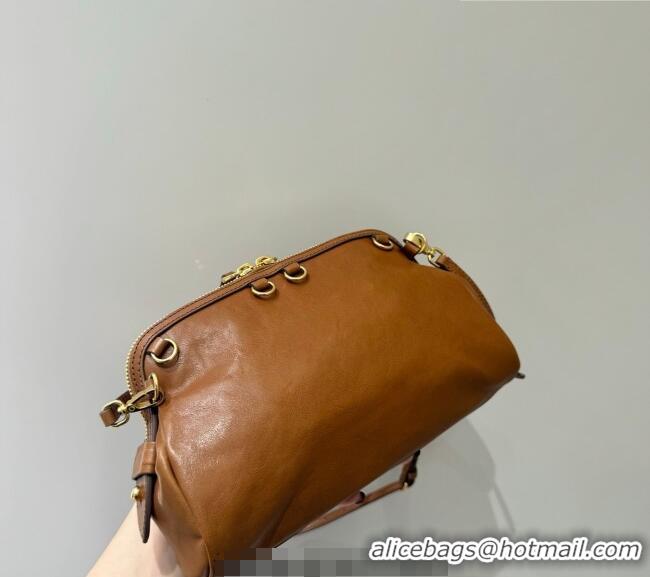 Famous Brand Miu Miu Caprice Leather Clutch Shoulder Bag 5BF131 Cognac Brown 2025