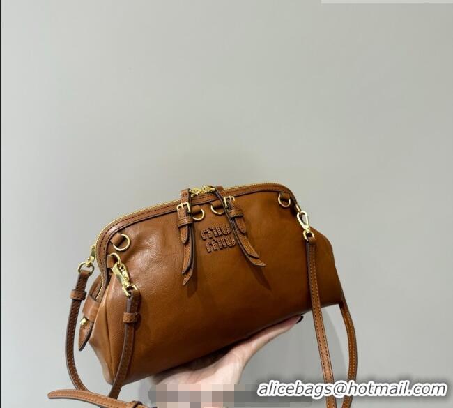 Famous Brand Miu Miu Caprice Leather Clutch Shoulder Bag 5BF131 Cognac Brown 2025
