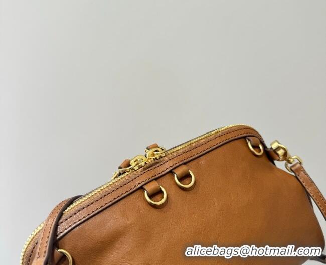 Famous Brand Miu Miu Caprice Leather Clutch Shoulder Bag 5BF131 Cognac Brown 2025