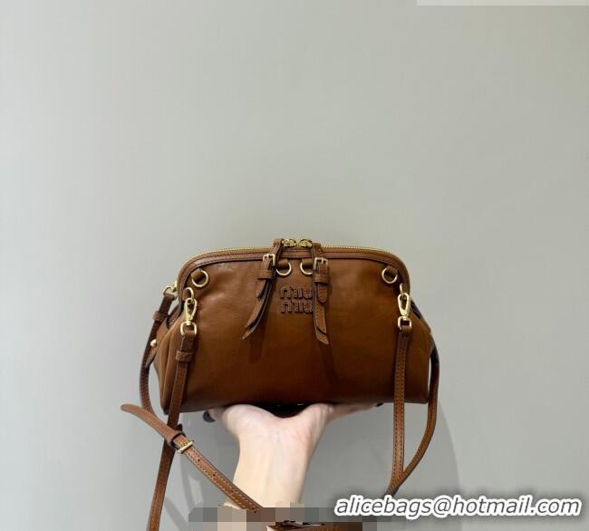 Famous Brand Miu Miu Caprice Leather Clutch Shoulder Bag 5BF131 Cognac Brown 2025