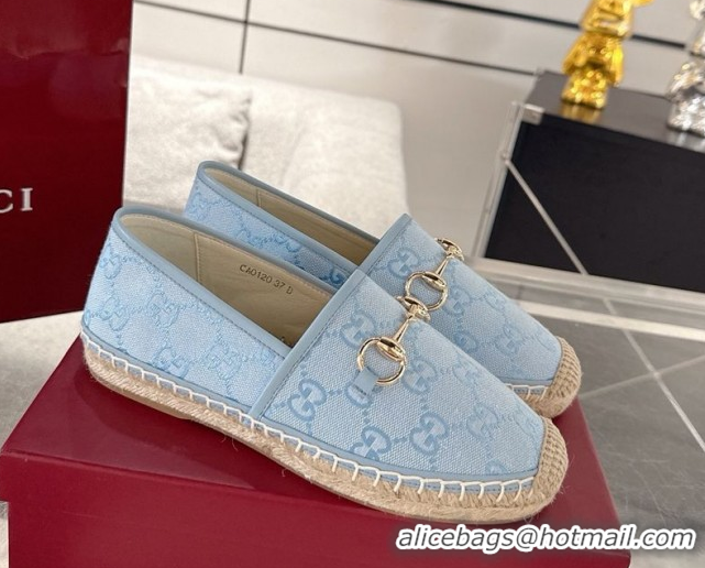 Cheap Price Gucci GG Canvas Flat Espadrilles with Horsebit GG121805 Light Blue 2026