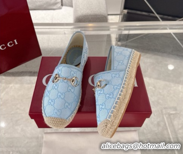 Cheap Price Gucci GG Canvas Flat Espadrilles with Horsebit GG121805 Light Blue 2026