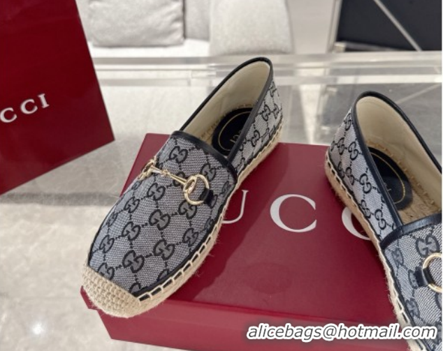 Good Quality Gucci GG Canvas Flat Espadrilles with Horsebit GG121805 Grey/Black 2026