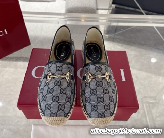 Good Quality Gucci GG Canvas Flat Espadrilles with Horsebit GG121805 Grey/Black 2026
