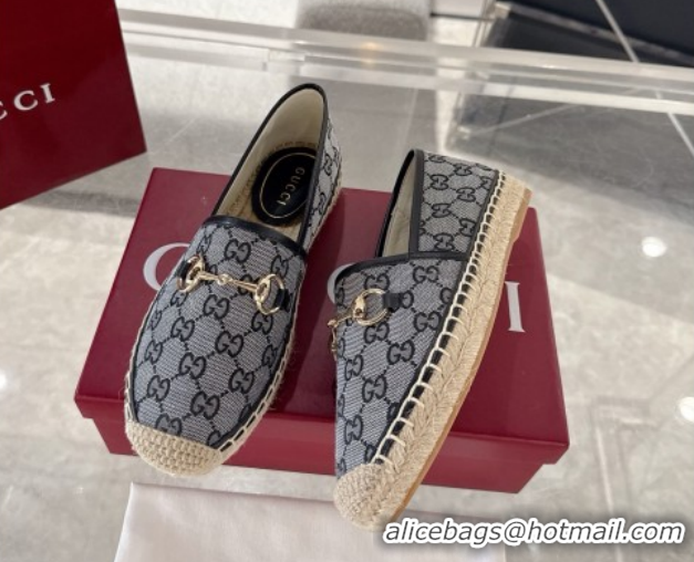 Good Quality Gucci GG Canvas Flat Espadrilles with Horsebit GG121805 Grey/Black 2026