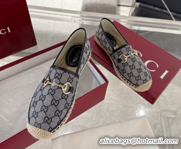 Good Quality Gucci GG Canvas Flat Espadrilles with Horsebit GG121805 Grey/Black 2026