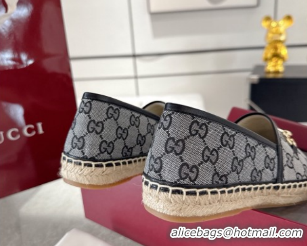 Good Quality Gucci GG Canvas Flat Espadrilles with Horsebit GG121805 Grey/Black 2026