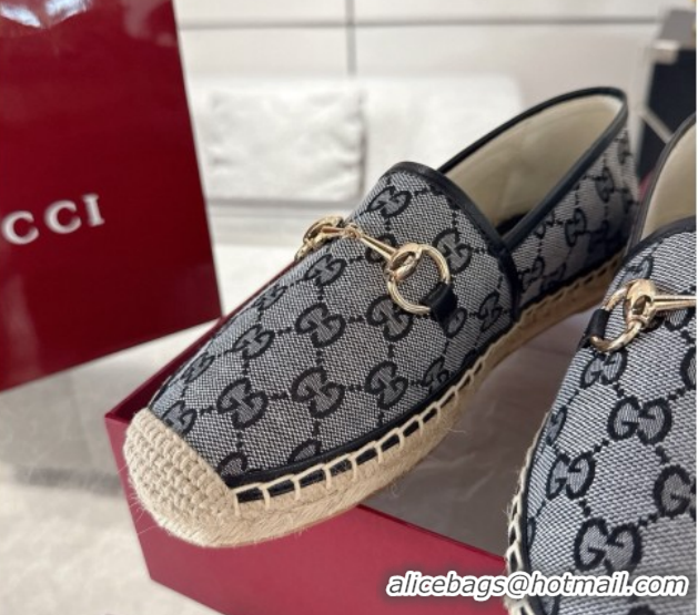 Good Quality Gucci GG Canvas Flat Espadrilles with Horsebit GG121805 Grey/Black 2026
