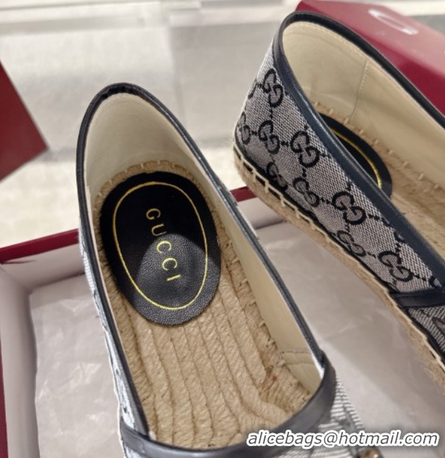 Good Quality Gucci GG Canvas Flat Espadrilles with Horsebit GG121805 Grey/Black 2026