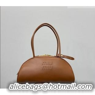 Shop Discount Miu Miu Beau Leather Bowling Bag 5BB193 Cognac Brown 2026