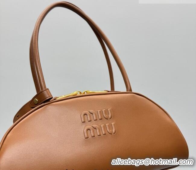 Shop Discount Miu Miu Beau Leather Bowling Bag 5BB193 Cognac Brown 2026