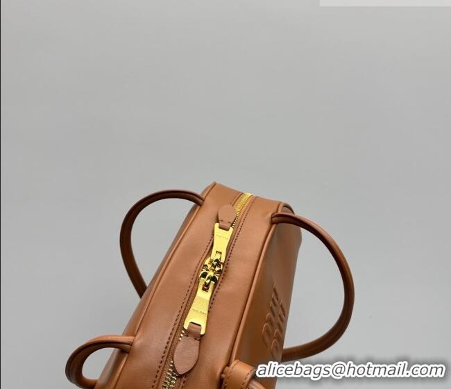 Shop Discount Miu Miu Beau Leather Bowling Bag 5BB193 Cognac Brown 2026