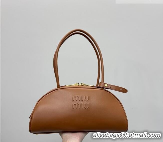 Shop Discount Miu Miu Beau Leather Bowling Bag 5BB193 Cognac Brown 2026