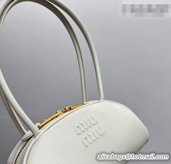 Big Discount Miu Miu Beau Leather Bowling Bag 5BB192 White 2026